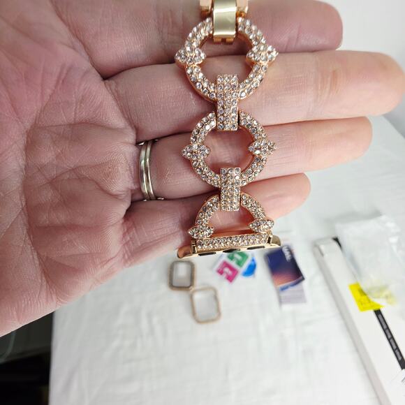 Rose Gold Tone & Rhinestone Watch Band Compatible w Apple Watch  38mm 40- 45mm - Picture 4 of 12